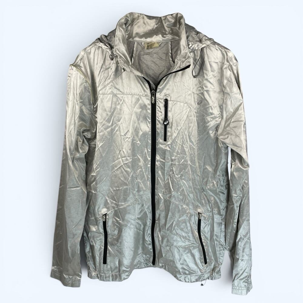 Asics Windbreaker LED Running Jacket Full Zip Hooded Lightweight Men's Med.
